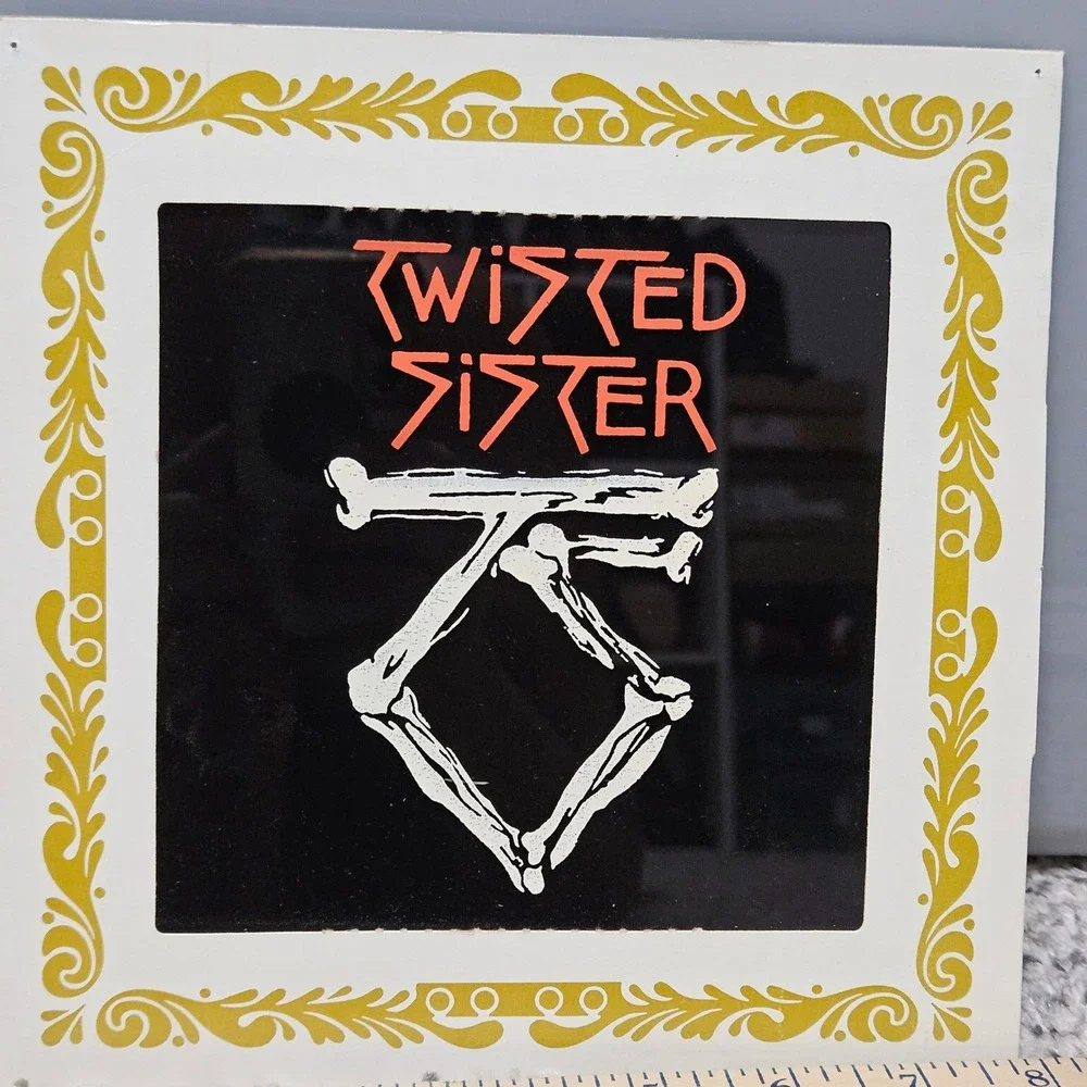 VTG Carnival Prize Twisted Sister Glass Mirror 6x6 Yellow Bone 80s Metal Rock